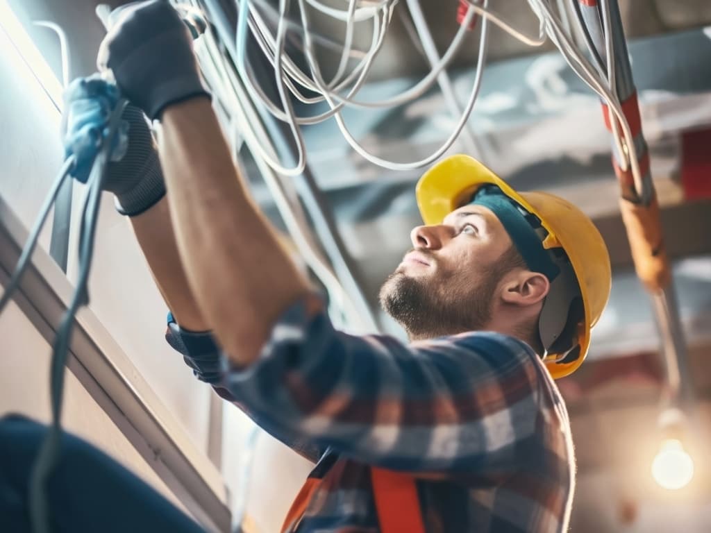 Licensed electrician from Amcan Electrical Services Inc working on residential wiring in Ottawa